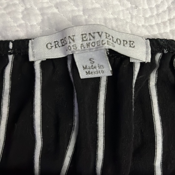 Green envelope Los Angeles women’s short sleeve shirt black with white stripes - Picture 2 of 4